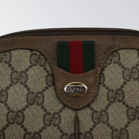 GUCCI GG Supreme Web Sherry Line Bag PVC Beige Gold - Picture 10 of 16